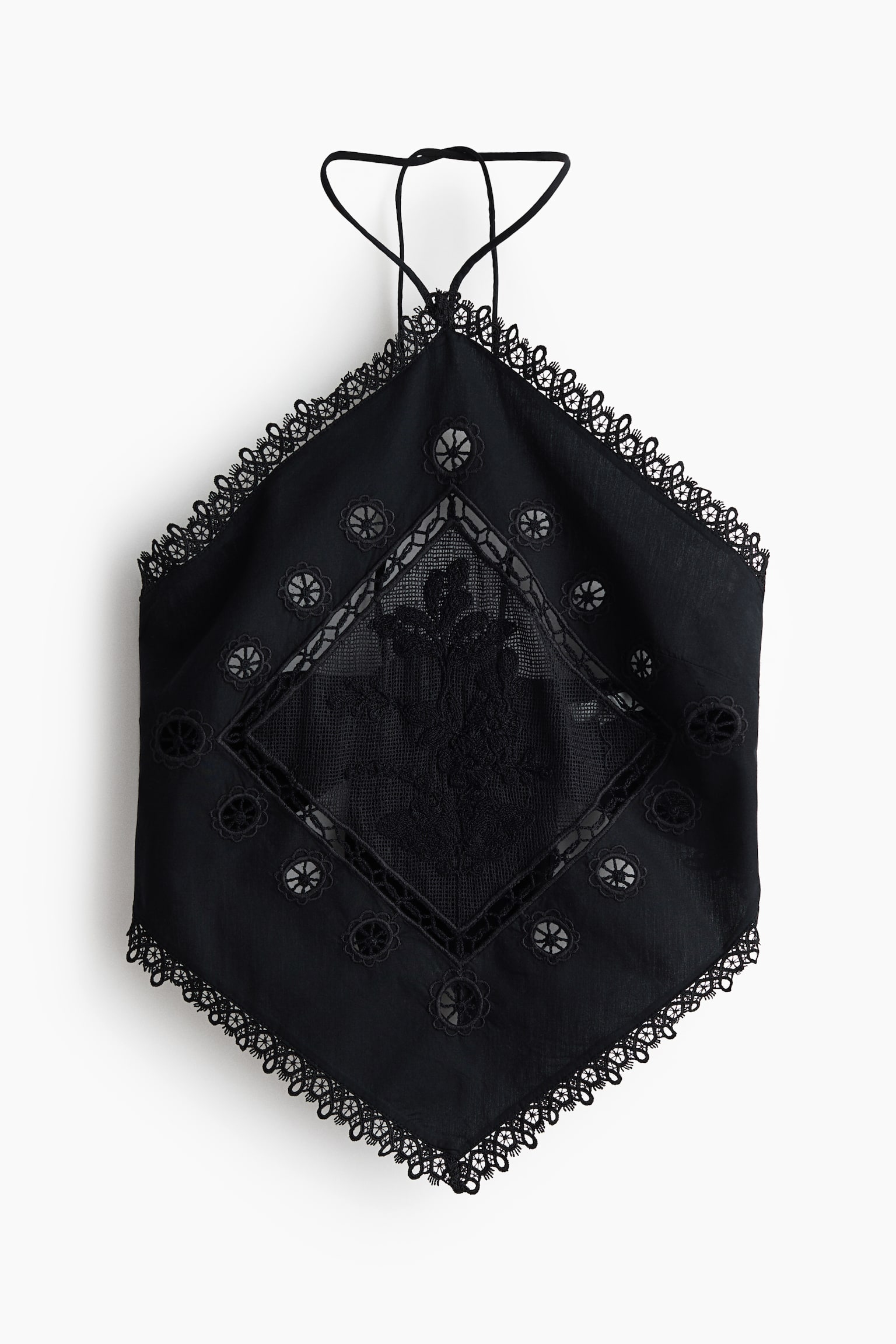 Lace-detail halterneck top - Black/White - 1