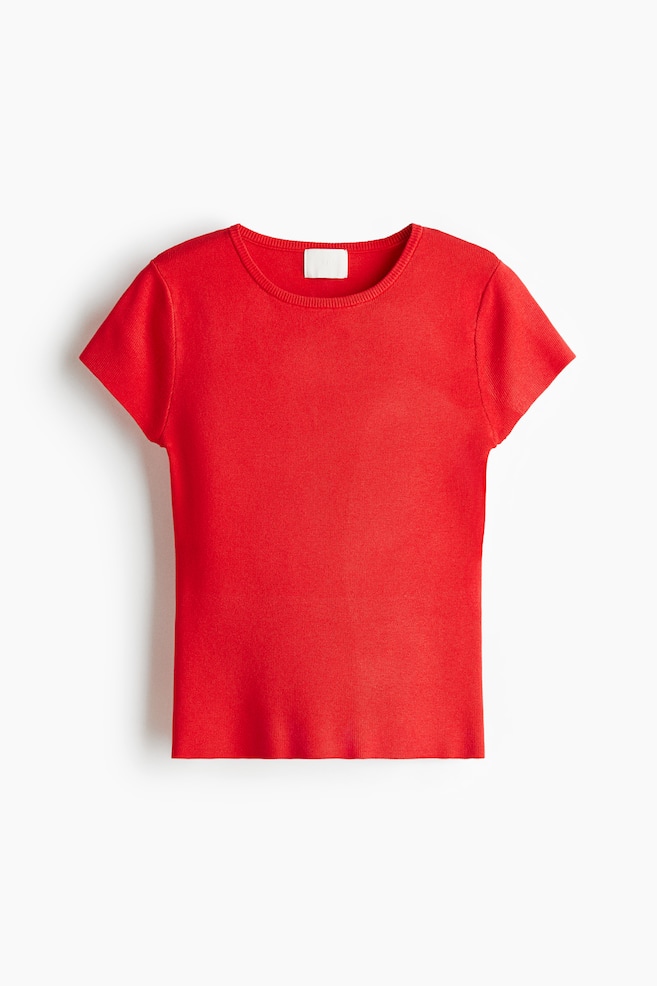 Fine-knit T-shirt - Bright red/White/Black - 1