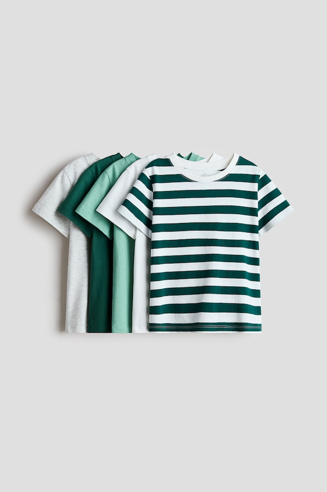 5-Pack Cotton T-Shirts - Dark green/striped/Blue/dark red/brown/Green/light blue/red/Blue/light gray melange/Navy blue/blue/Red/striped/Apricot/blue/Dark dusty green/dark brown/Blue/white/yellow - 1