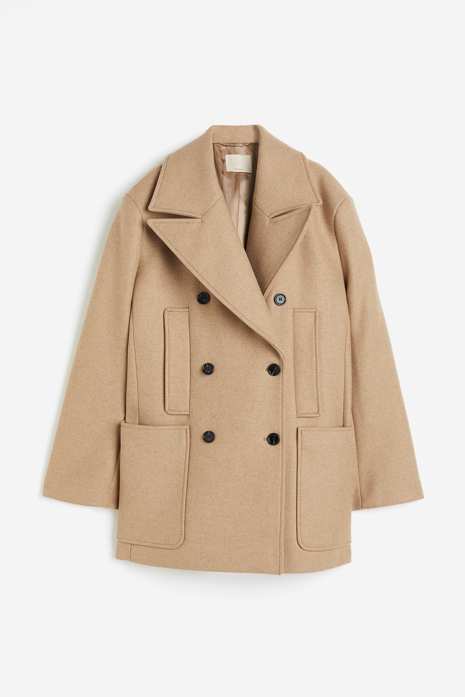 Oversized wool-blend pea coat - Beige/Navy blue - 1