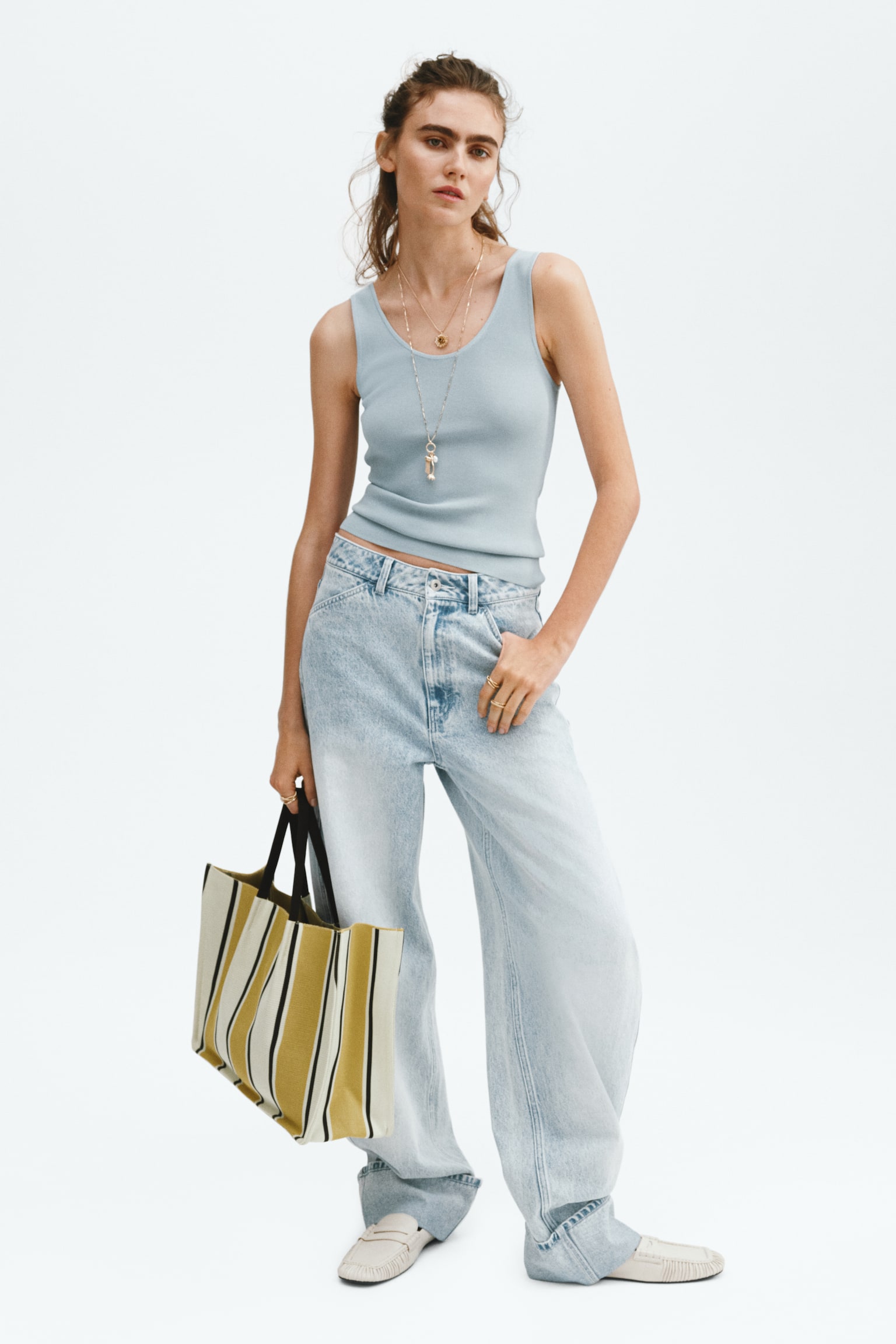 Knitted vest top - Light dusty turquoise/Dark pink/White/Dark brown/Black/Beige - 1