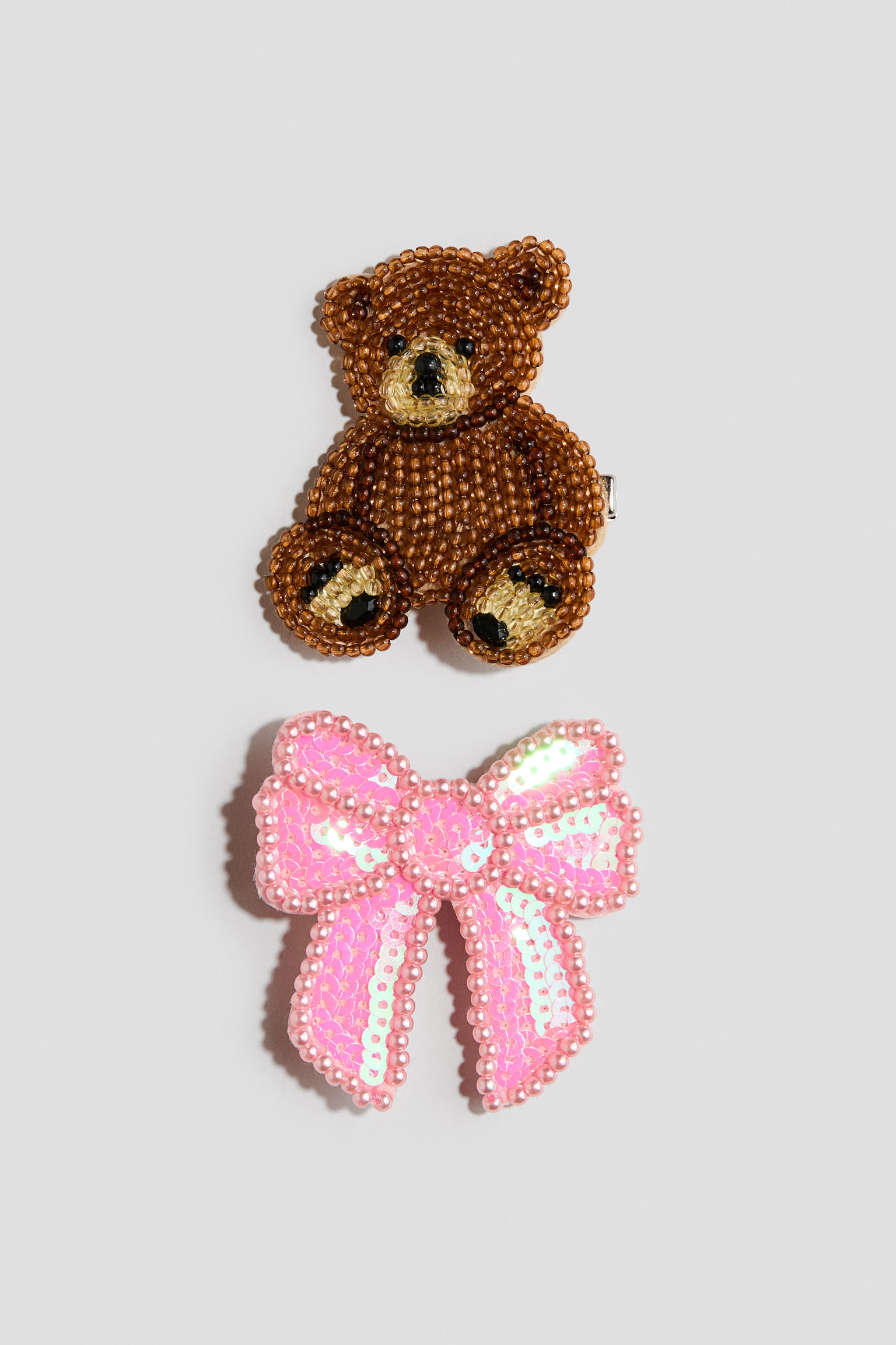 Lot de 2 barrettes avec perles fantaisie - Rose/nounours