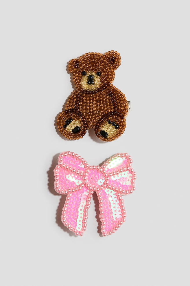 Fermagli con perle, 2 pz - Rosa/orsetto - 1