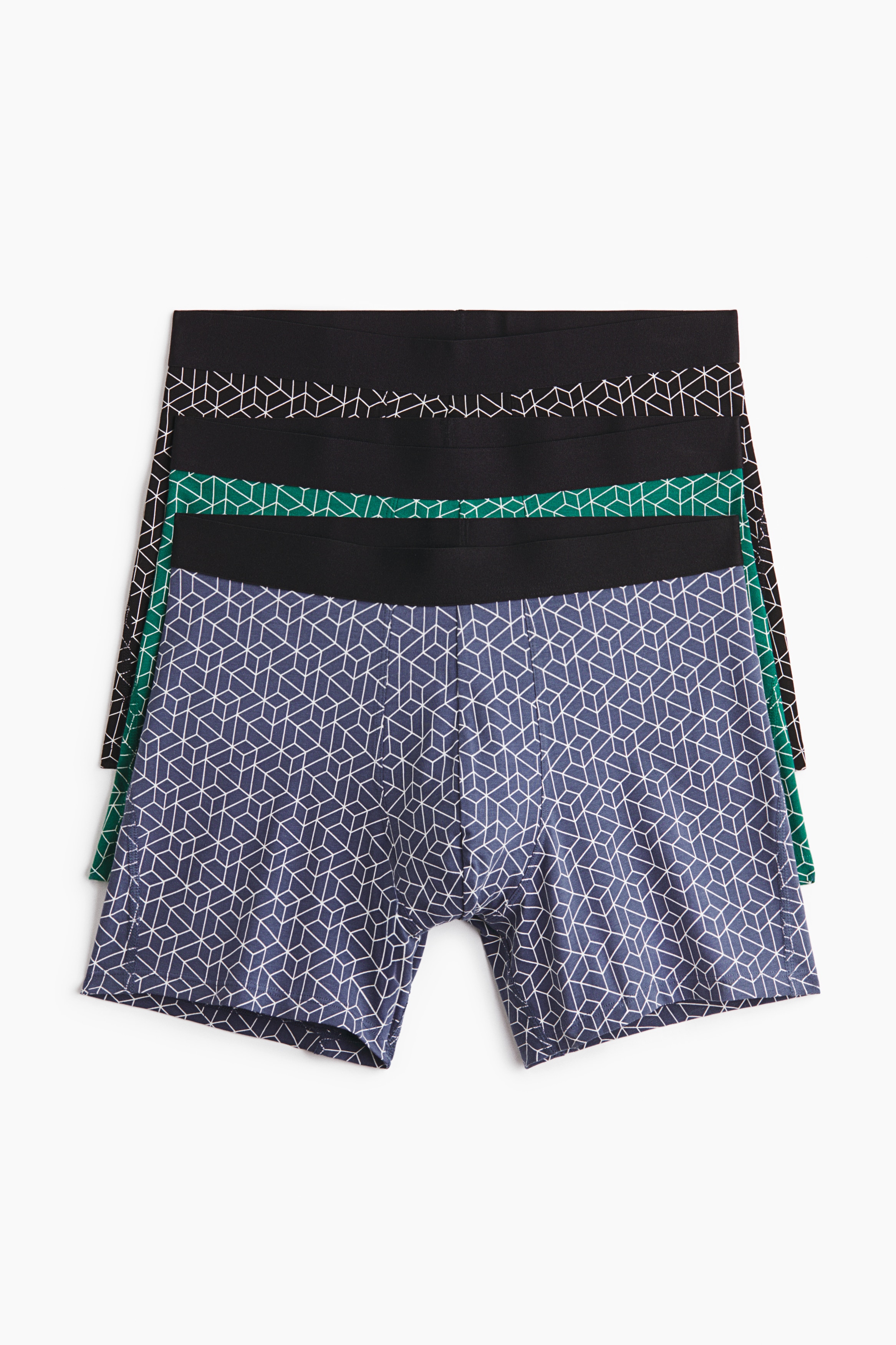 3-pack mid trunks with Lycra® - Dusty blue/Green/Black