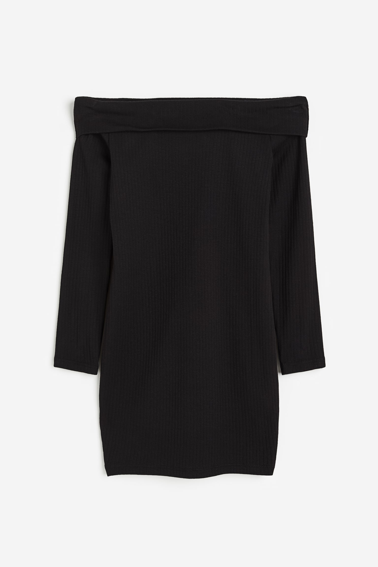 Ribbed off-the-shoulder dress - Black - 1