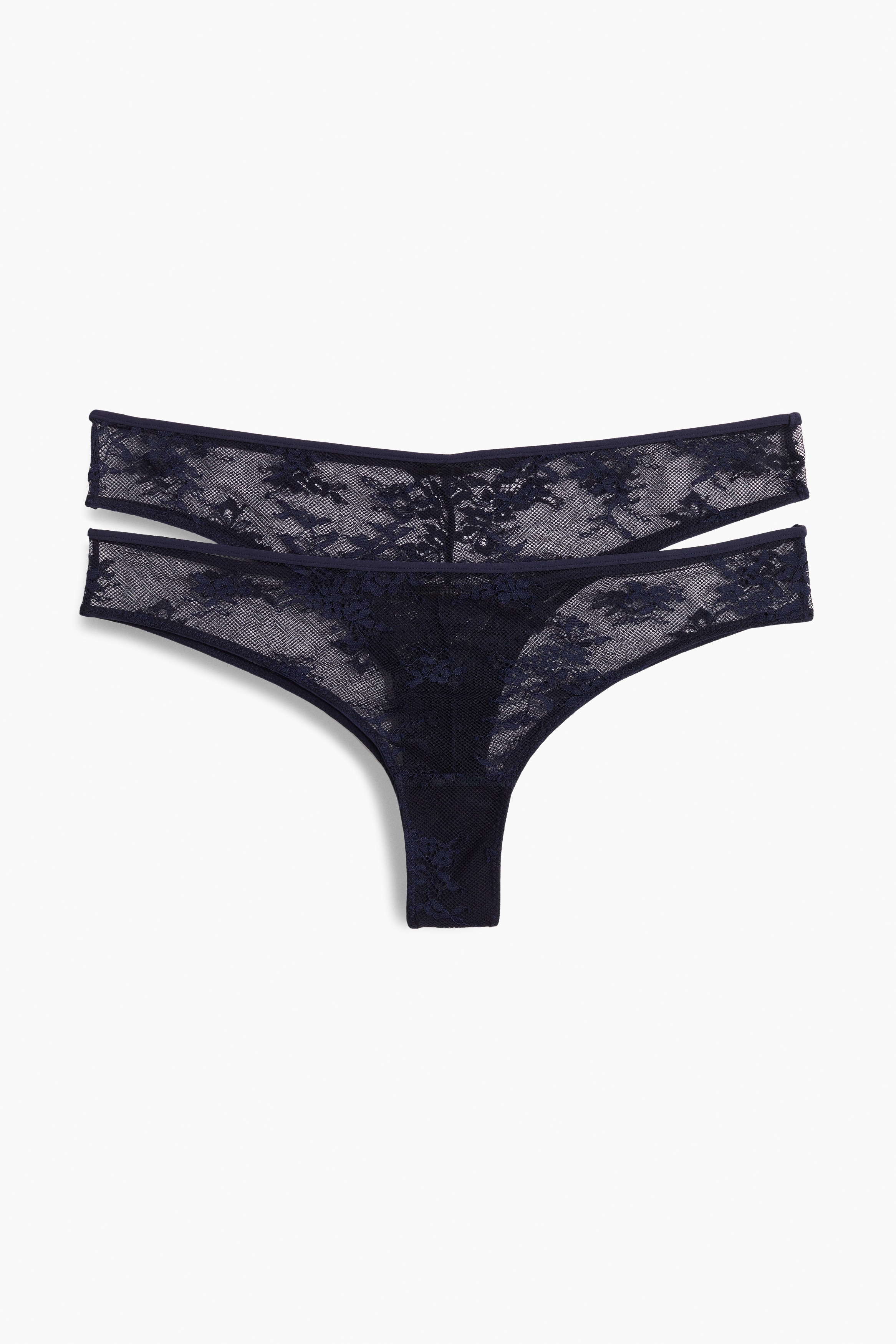 Slip Brésilien Femme En Dentelle - Coton 95%, élastique 5%, Motif Cœur, Lavable En Machine, Marine - 6