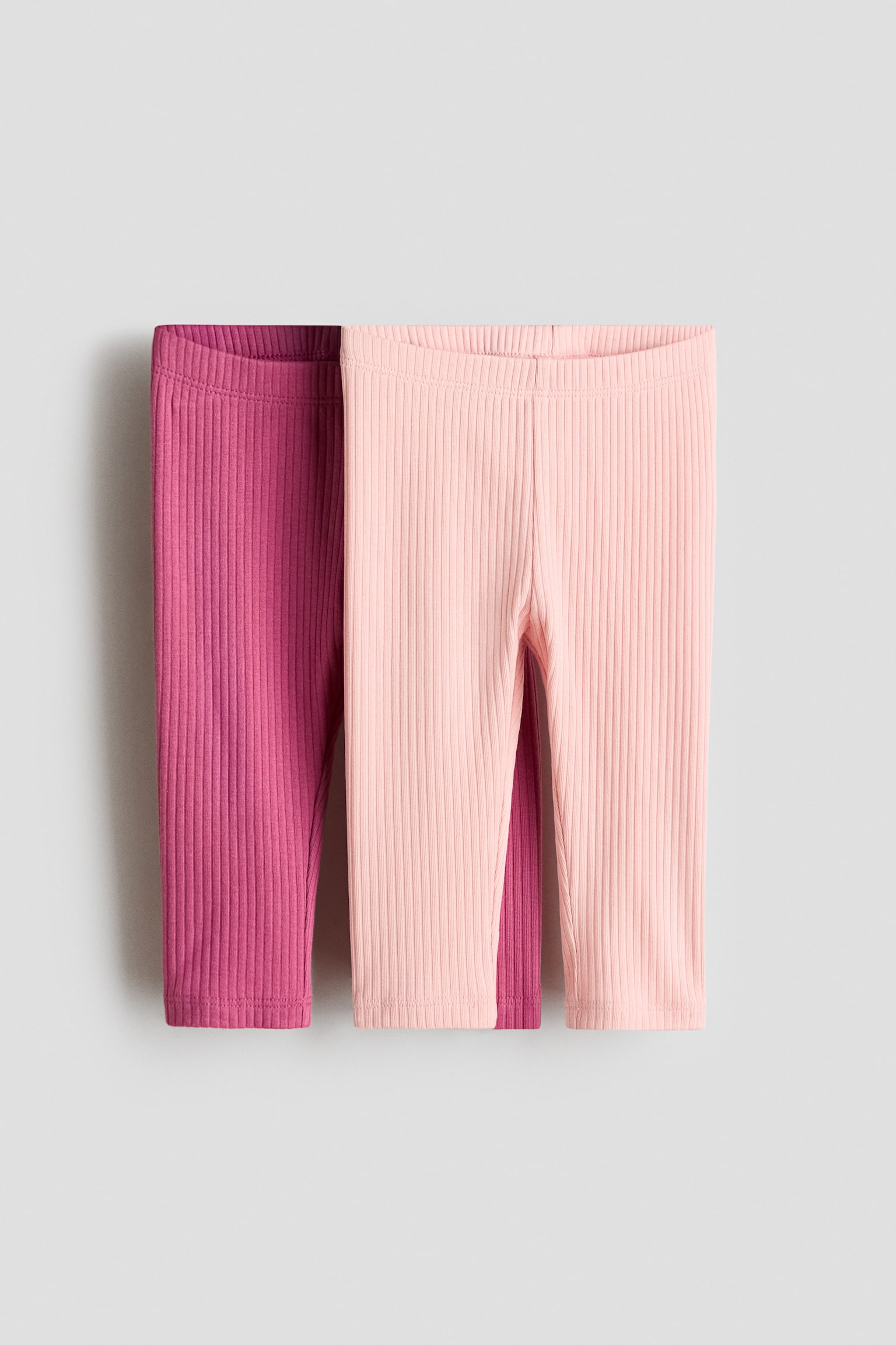 2-pack ribbade bomullsleggings - Rosa/Ljusrosa