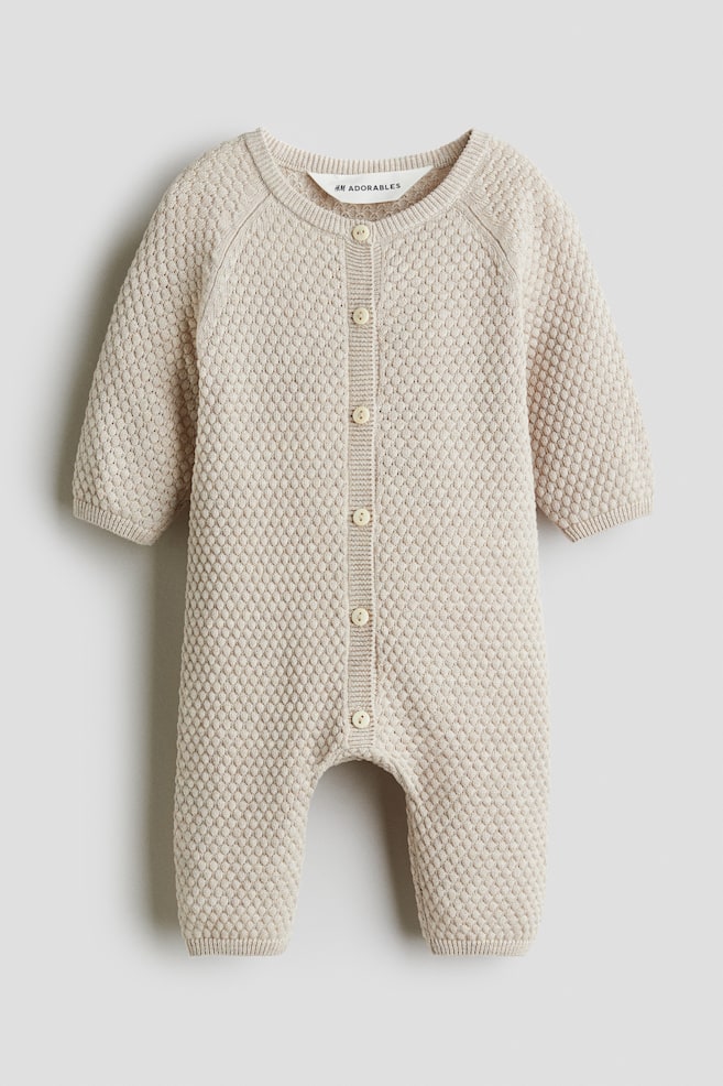 Textured-knit romper suit - Light beige - 1