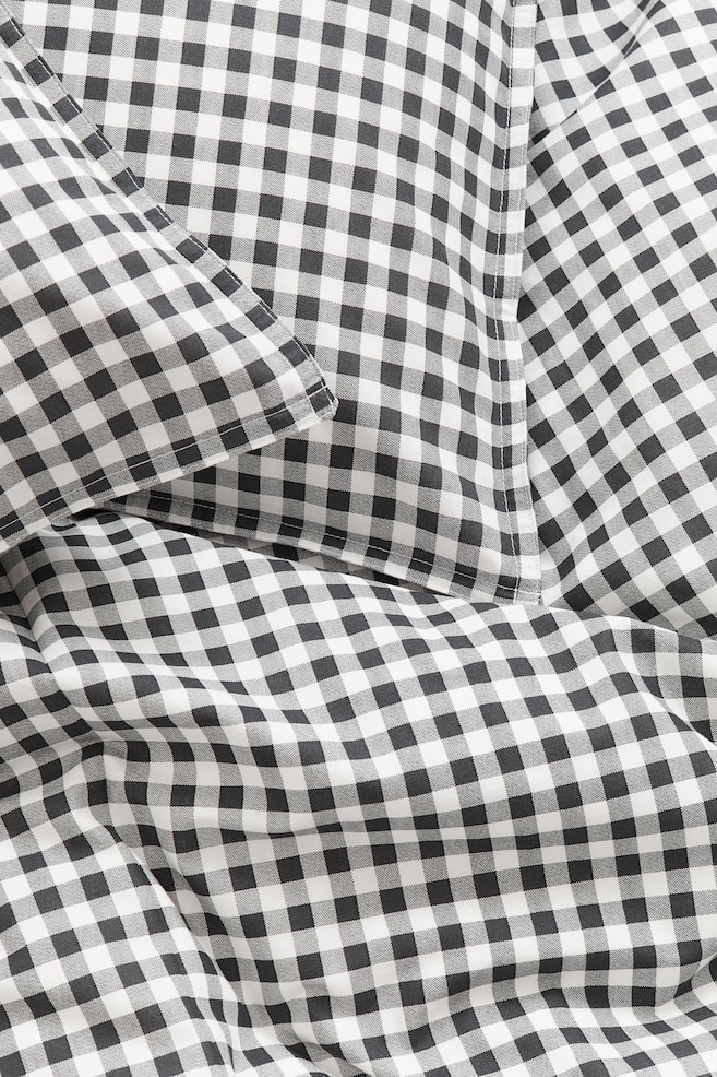 Patterned double/king size duvet cover set - Dark grey/Gingham checked - 2