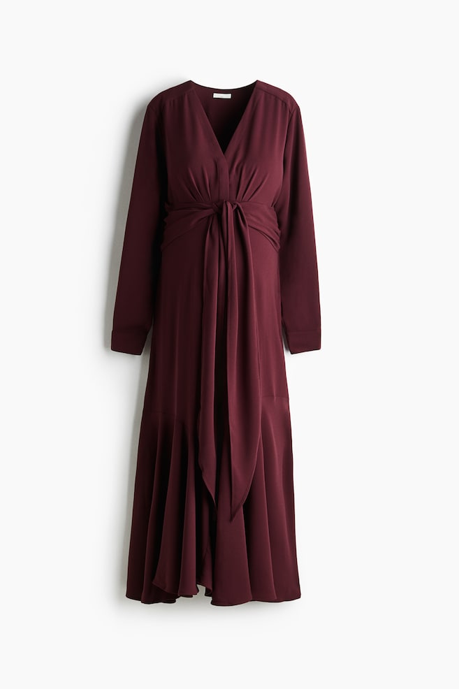 MAMA Robe en crêpe avec ceinture à nouer - Bordeaux/Bleu ancien - 1