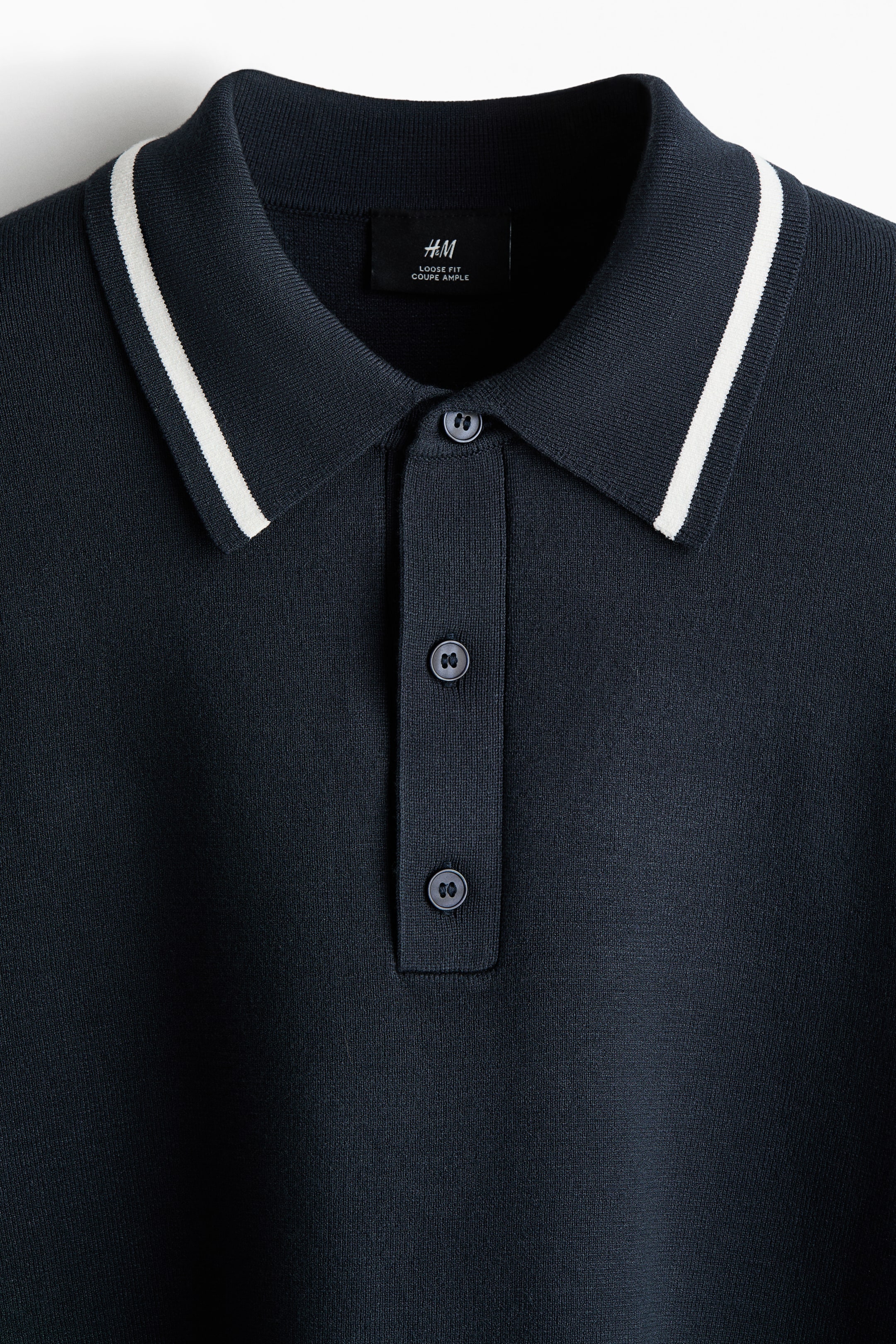 View larger image: Loose Fit Fine-knit polo shirt - Navy blue - Men | H&M SG 6