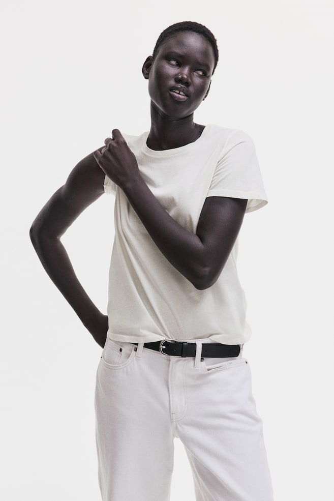Cotton T-shirt - White/White/White/Navy blue striped/Orange/Black/Light pink/Dark dusty pink/Light yellow/Light grey marl - 3