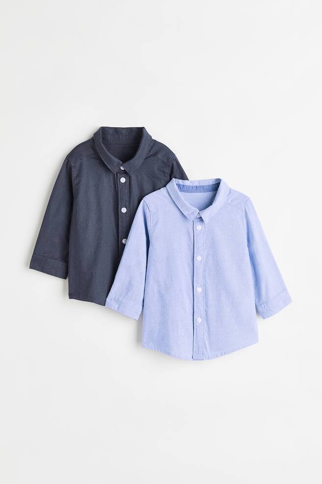 2-pack cotton shirts - Navy blue/Light blue