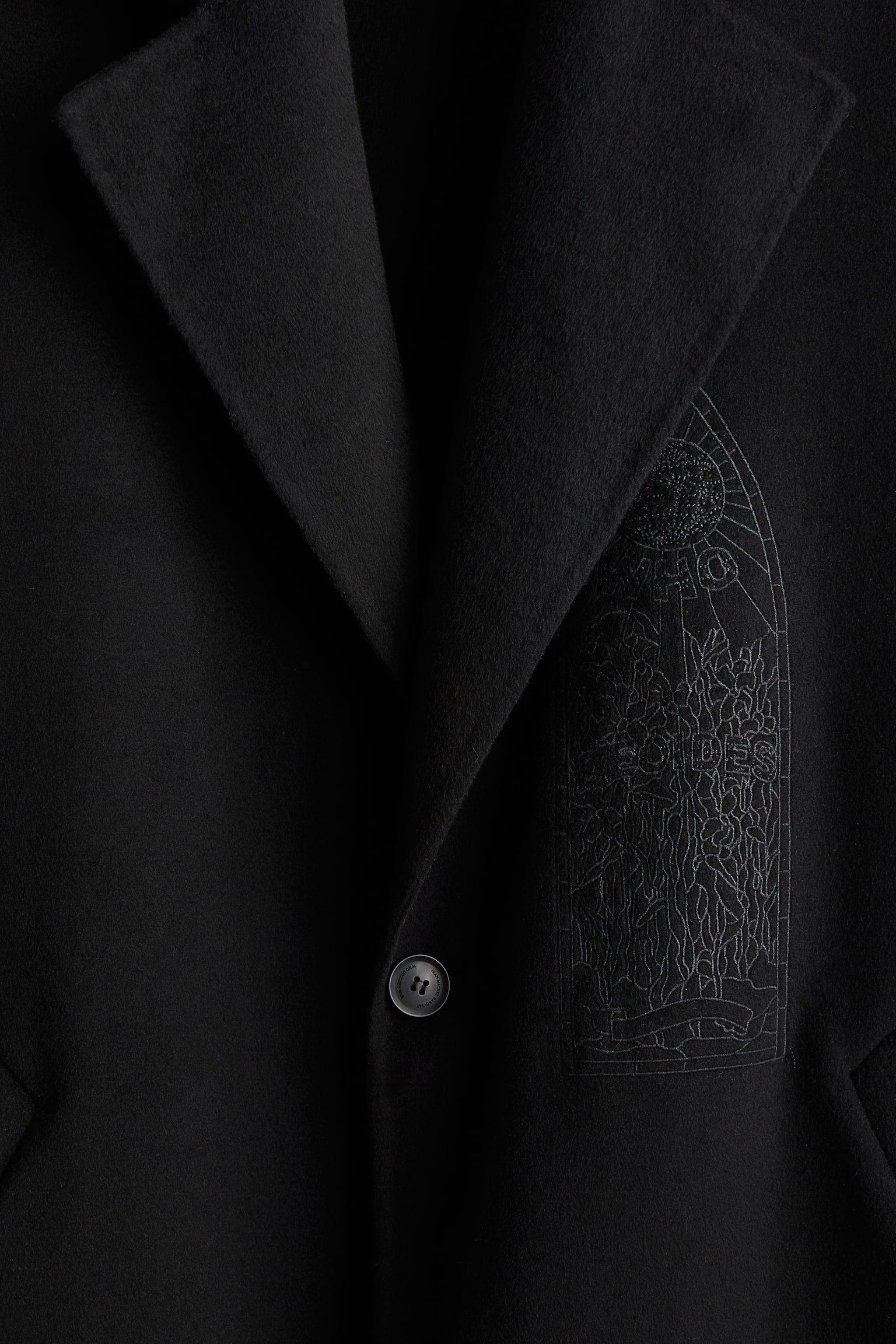 Loose Fit Wool Blend Tie Belt Coat - Black/Basquiat - 3