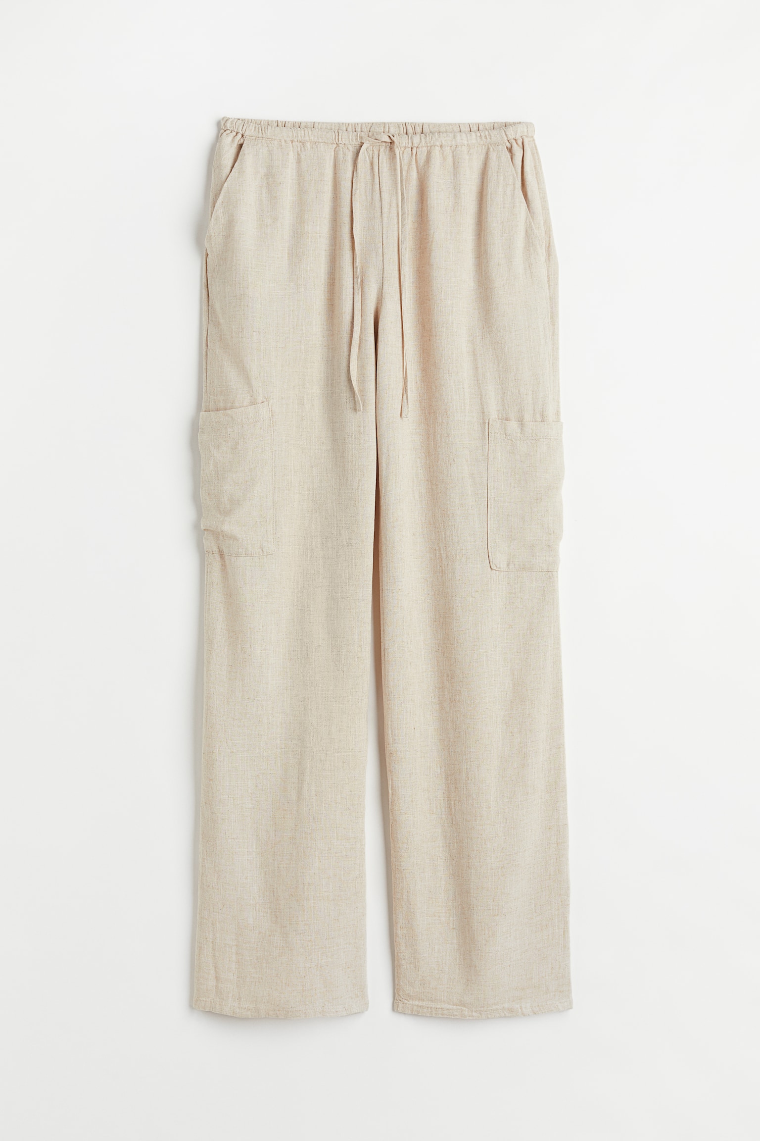 Wijde broek van linnenmix - Lichtbeige