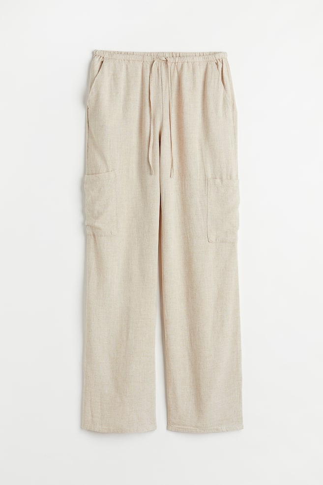 Pantalón amplio en mezcla de lino - Beige claro - 1