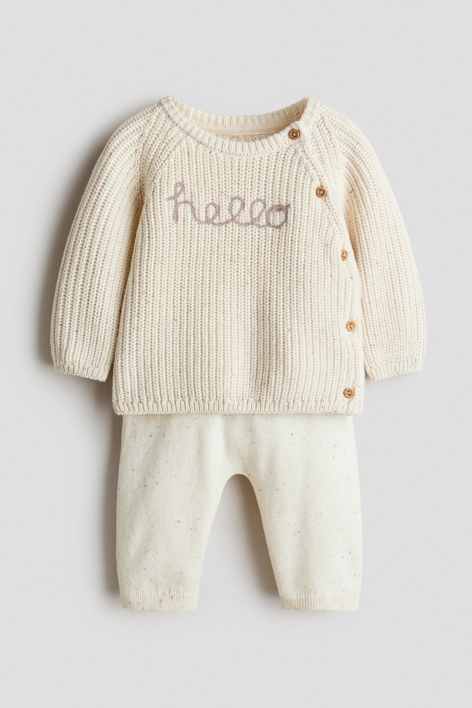 Ensemble 2 pièces en tricot de coton - Beige clair/Hello