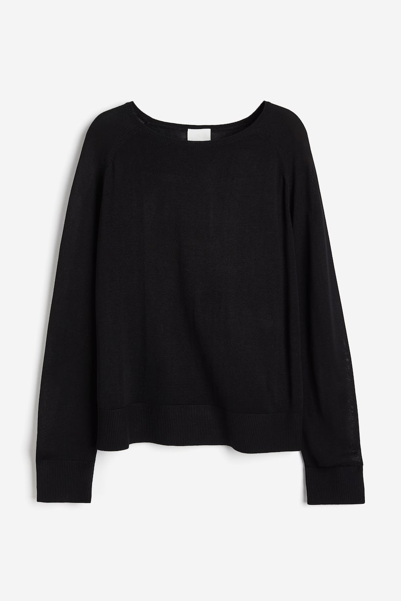 Fine-knit jumper - Round neck - Long sleeve - Black - Ladies | H&M GB