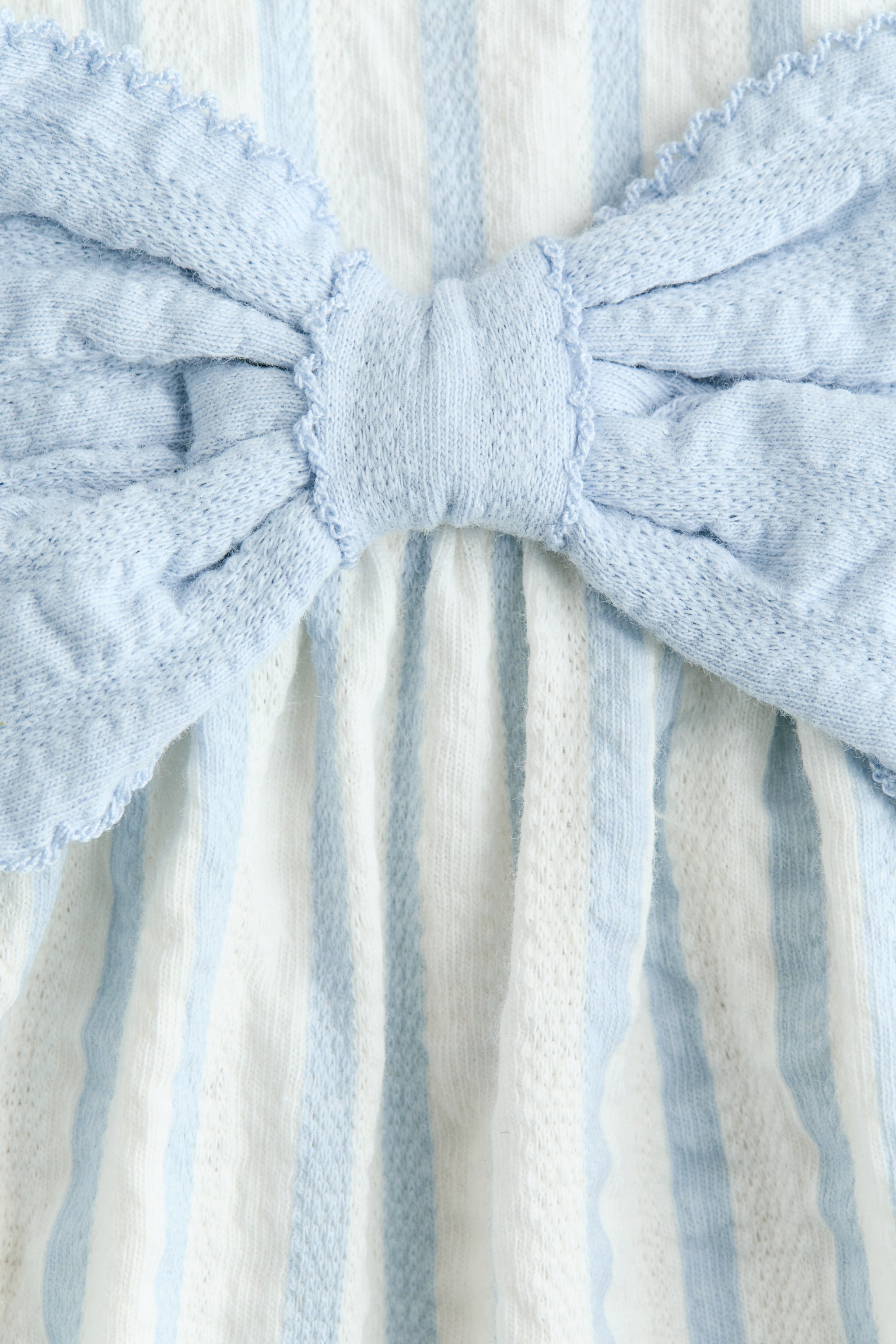 שמלת כותנה עם פפיון - לבן/תכלת פסים/ורוד בהיר/פרחוני - 2