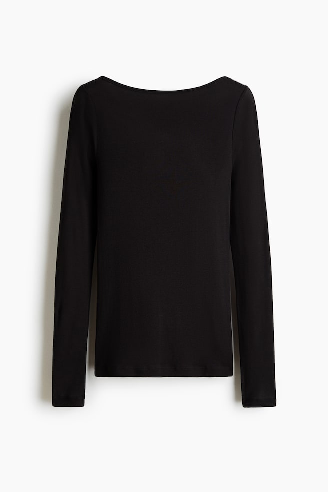 Top de algodón con escote barco - Negro/Crema - 1