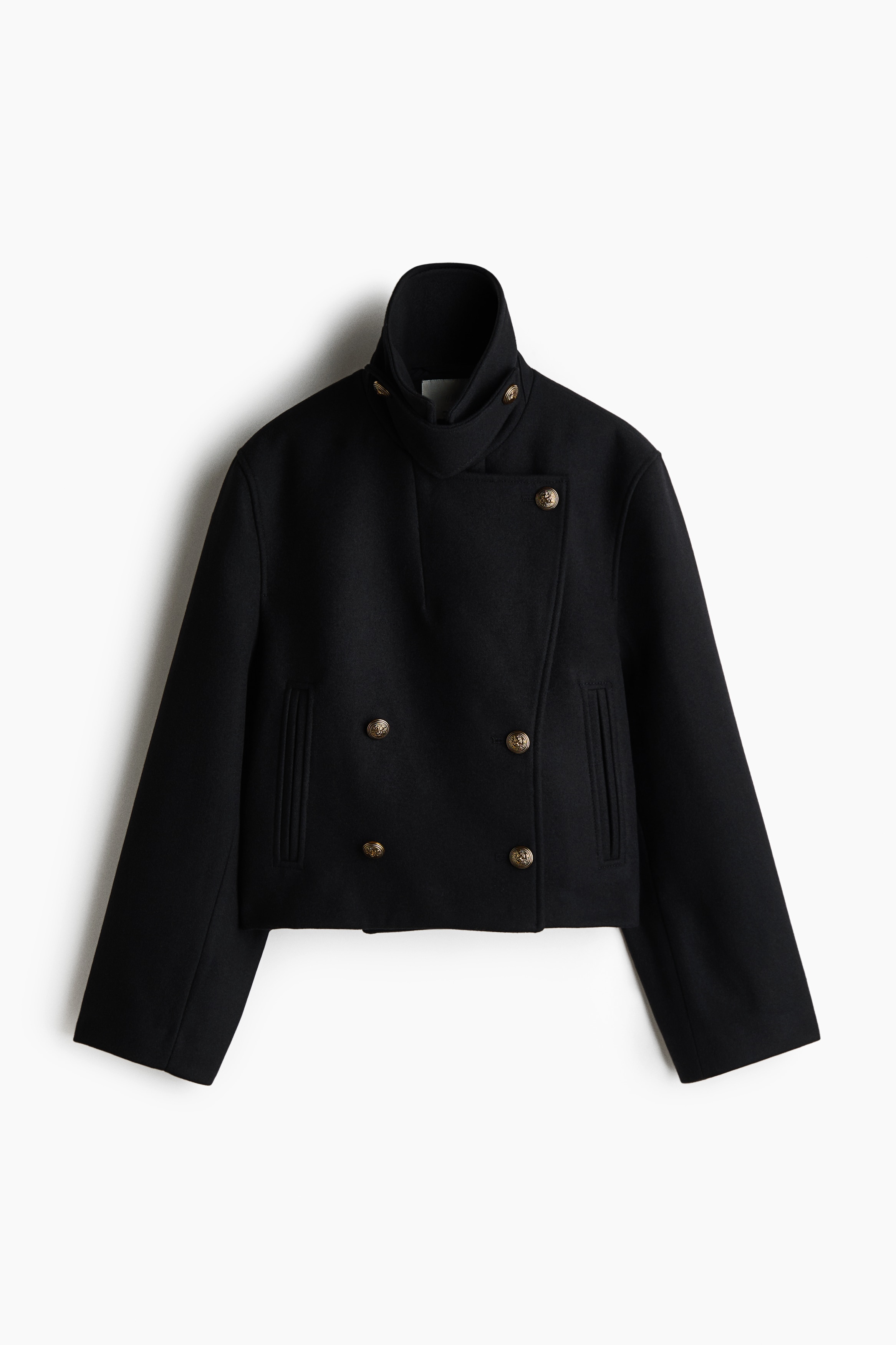 Wool-Blend Funnel-Collar Jacket - Black