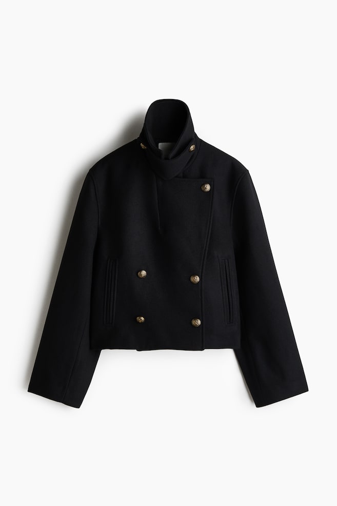 Wool-Blend Funnel-Collar Jacket - Black - 1