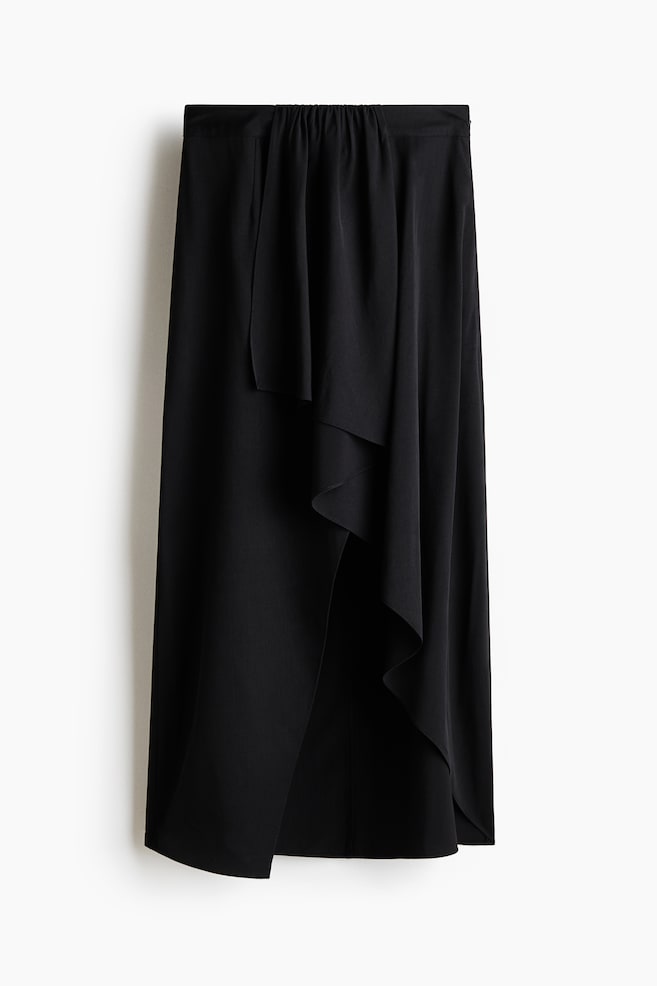 Draped-Panel Asymmetric Skirt - Black/Dark brown - 1