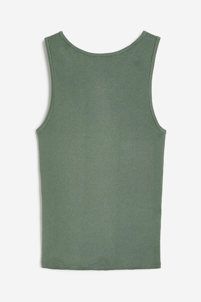 Rib-knit cross-back vest top - Khaki green/Black - 2