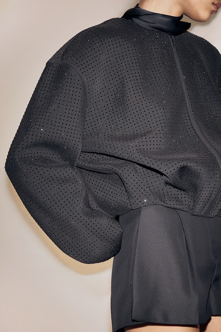 Rhinestone-embellished bomber jacket Black Ladies H&M SG