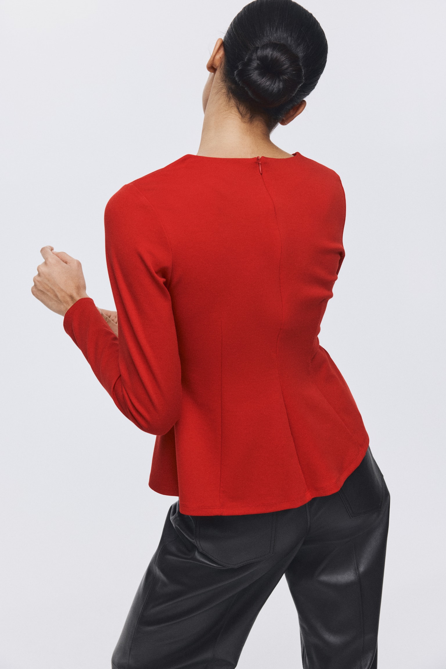 Jersey peplum top - Red/Black/Dark grey - 4