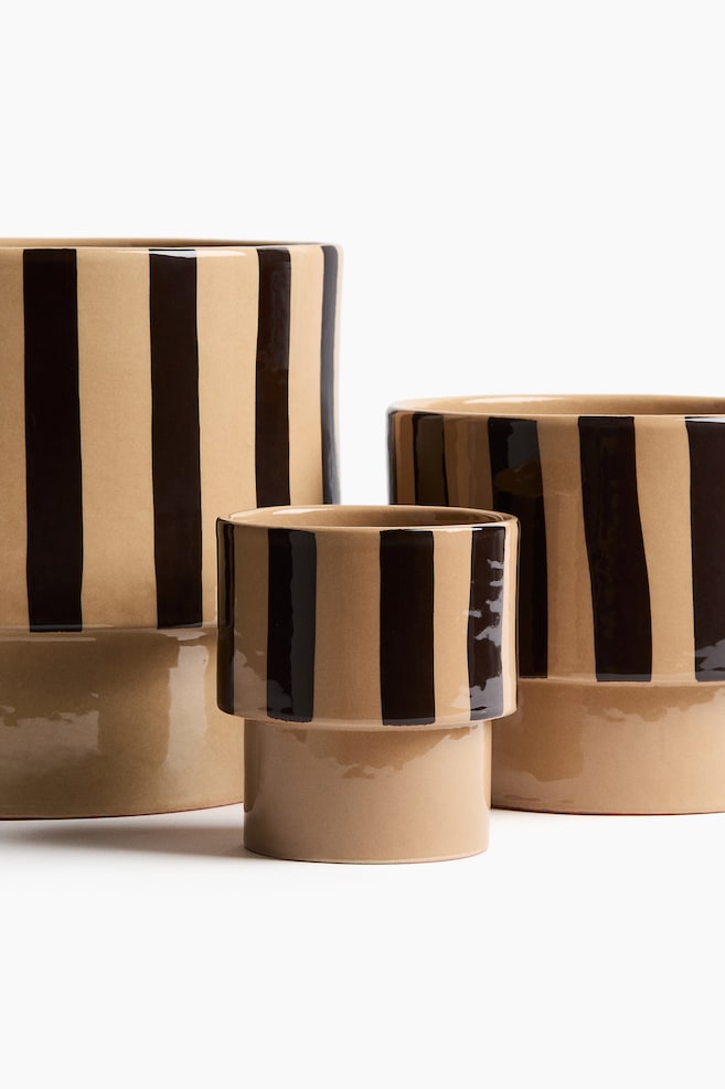Terracotta plant pot-Dark beige/Striped - 4