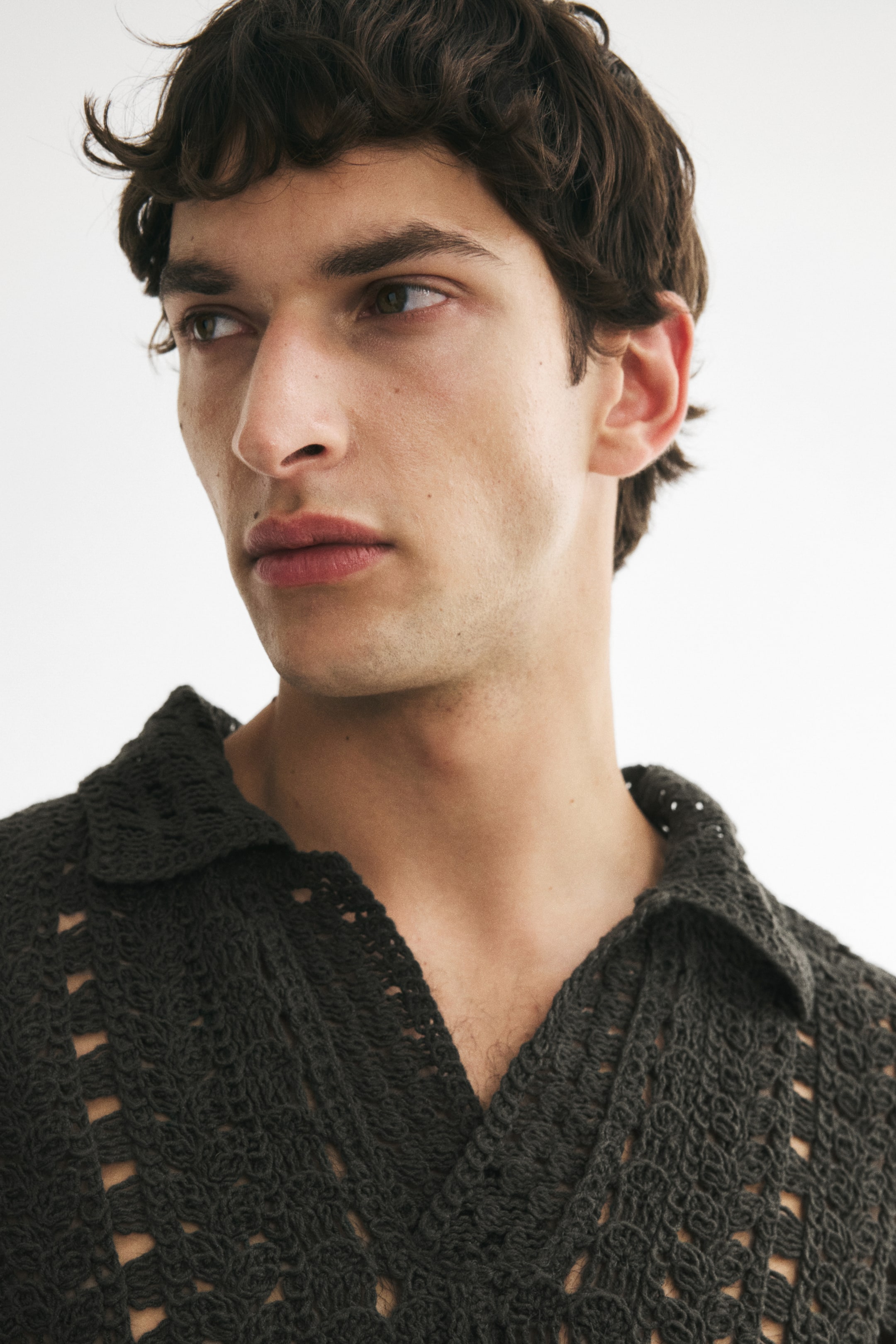 Relaxed-Fit Crochet-Look Polo Shirt