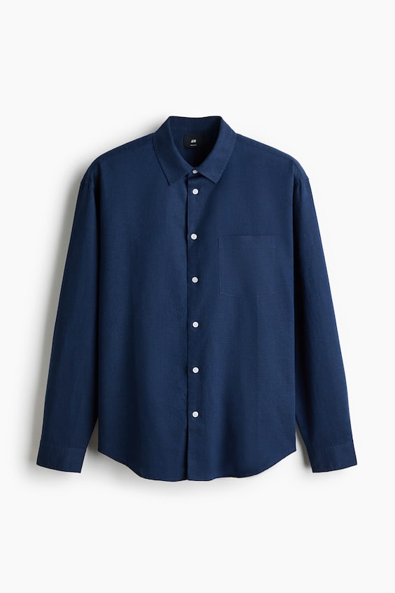Мужские рубашки H&M Relaxed-Fit Linen-Blend Shirt