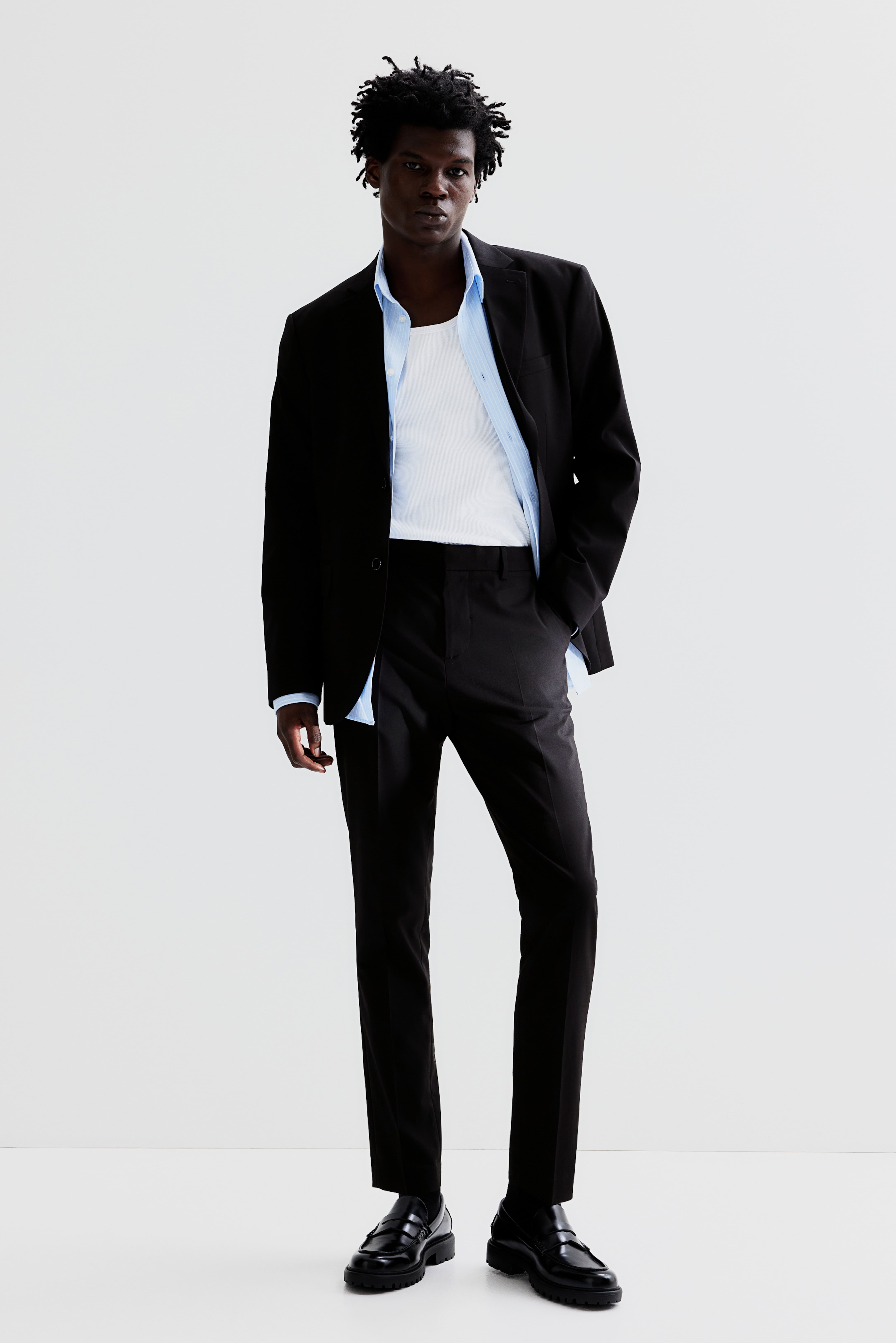 Charcoal Check Blazer, Black Shirt and Light Gray Pant | Black blazer men,  Mens outfits, Grey pants men