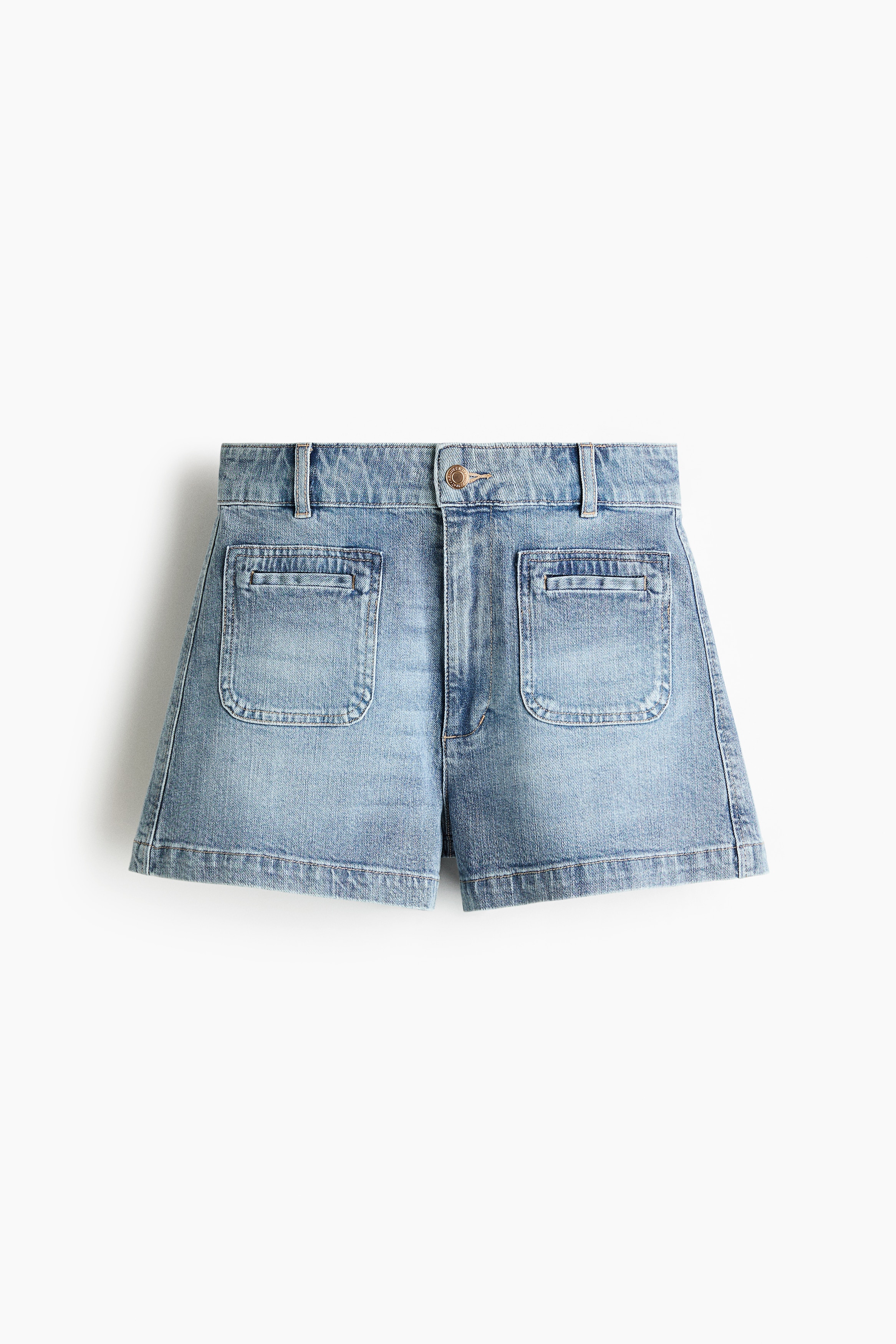 High-Waist Denim Shorts - Light denim blue