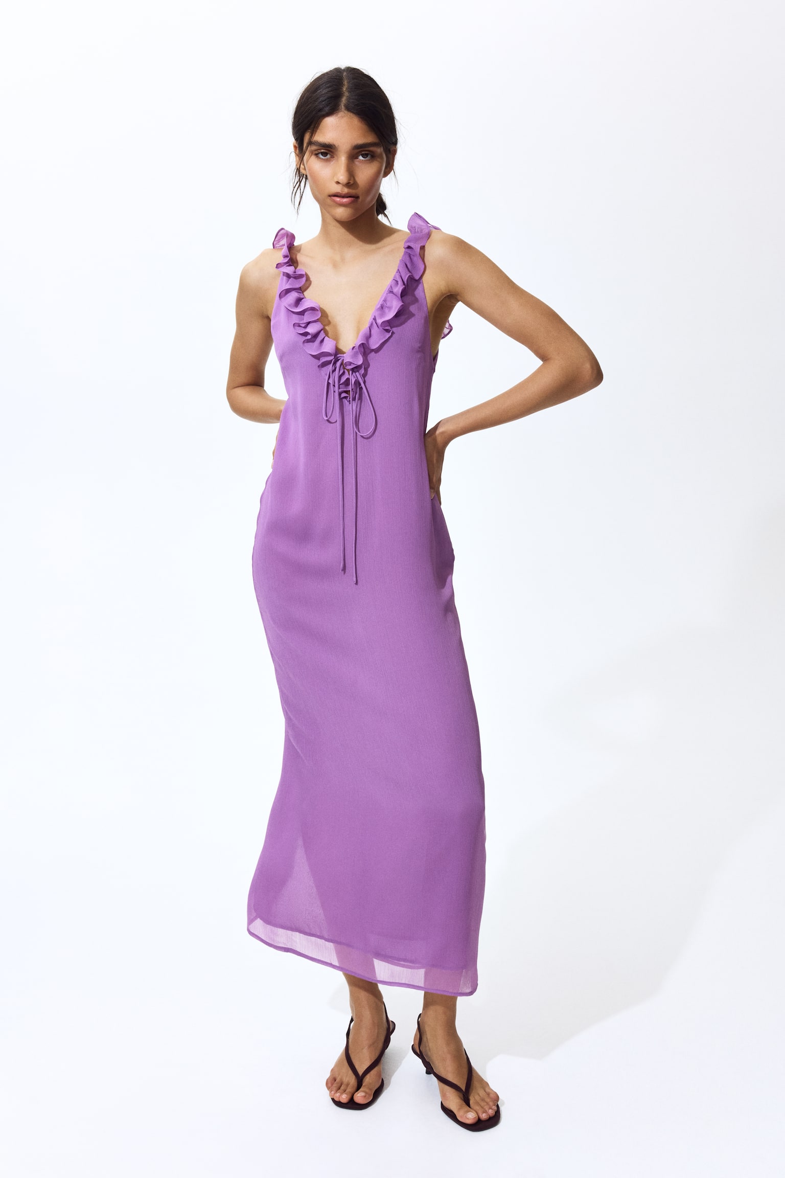 Frill-trimmed crinkled dress - Purple - 1
