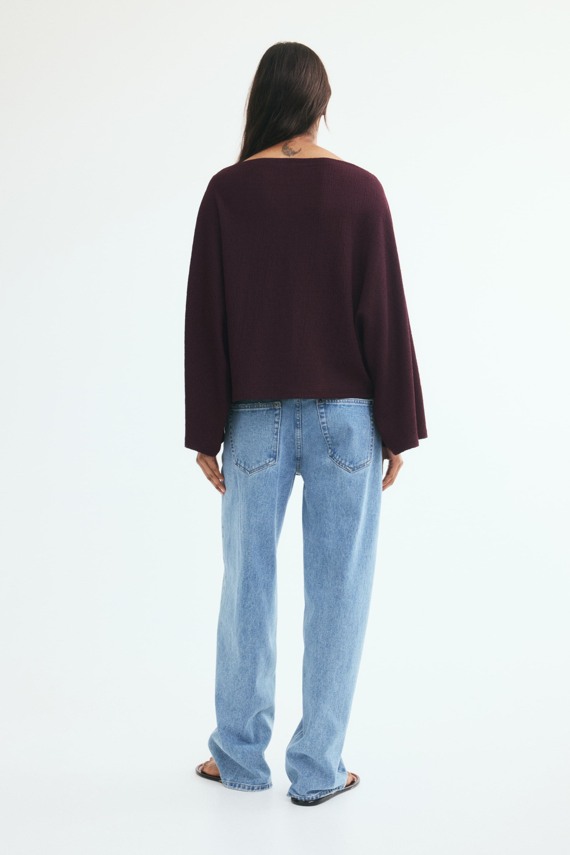 Crinkled Batwing-Sleeved Top
