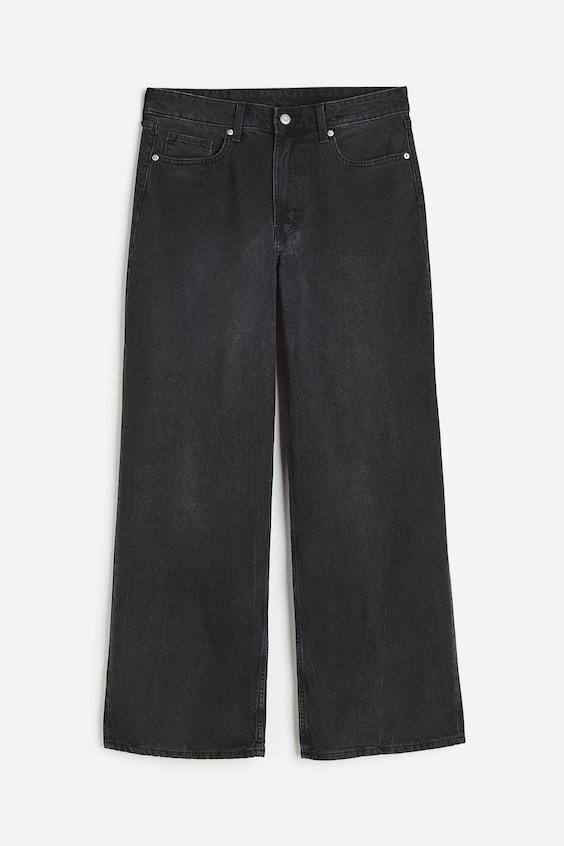 Curvy Fit Wide Regular Jeans - Black - Ladies | H&M US