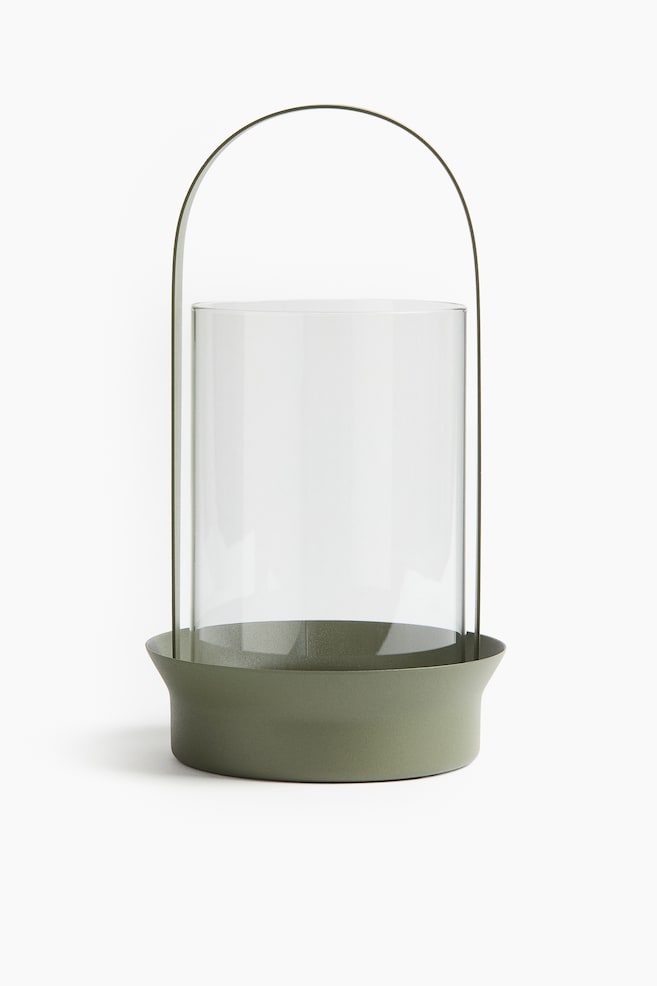 Large Glass Hurricane Candle Holder - Green/Black/Light beige - 1