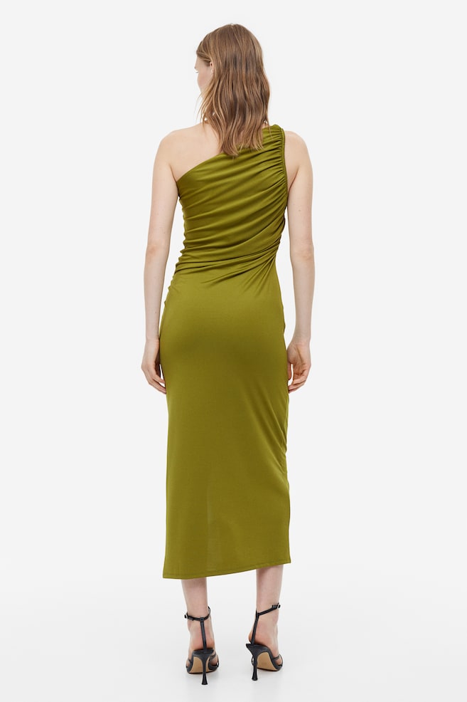 Draped one-shoulder dress - Olive green - 4