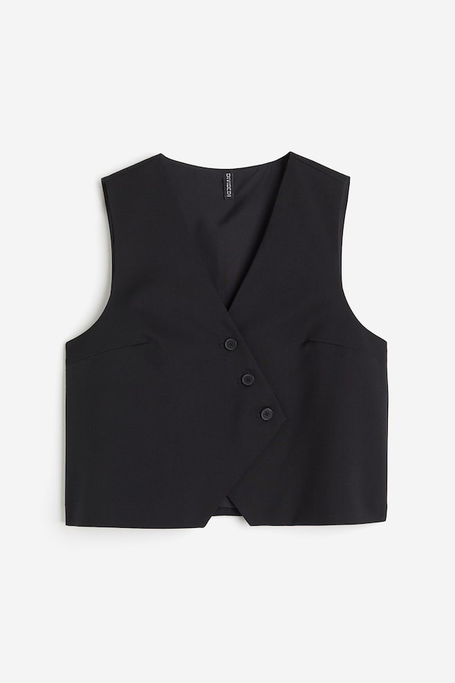 Asymmetric-front suit waistcoat - Black/Black/Pinstriped - 2