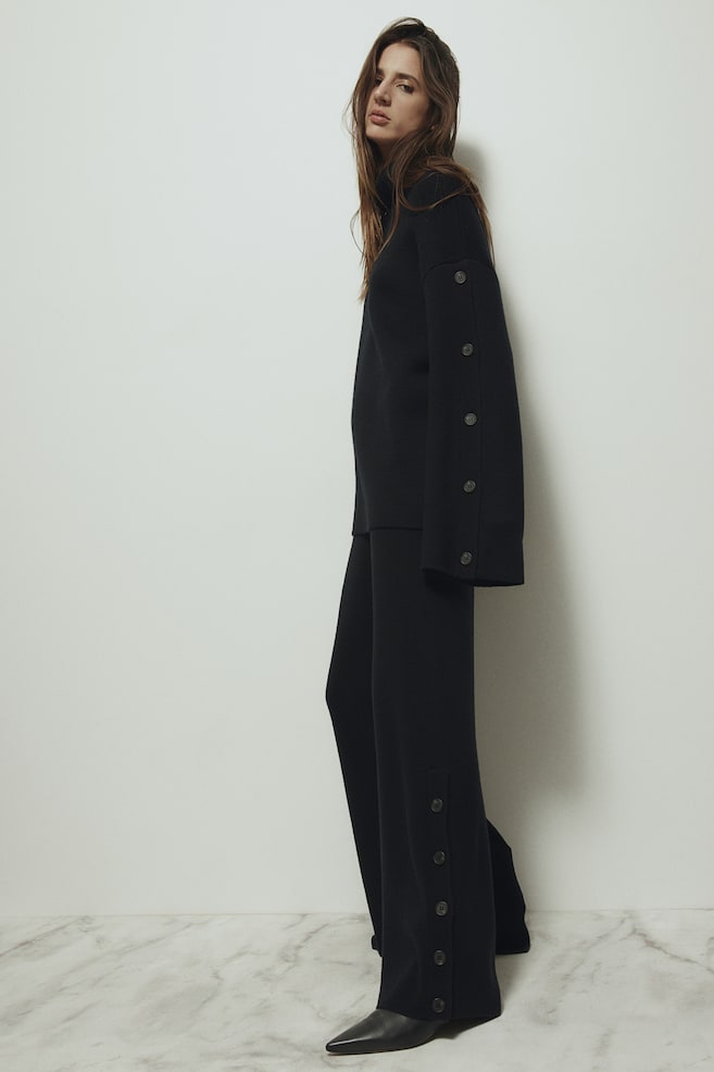 Wool button-detail trousers - Black - 4