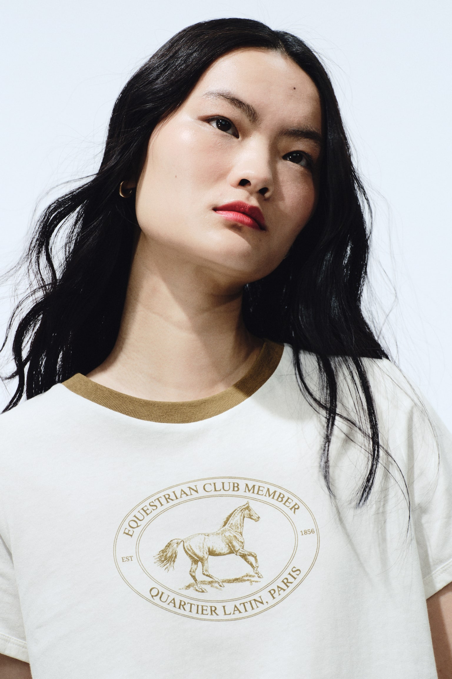 Áo thun cotton in hình - Màu trắng/Ngựa/Màu xanh tím than/Paris - 3