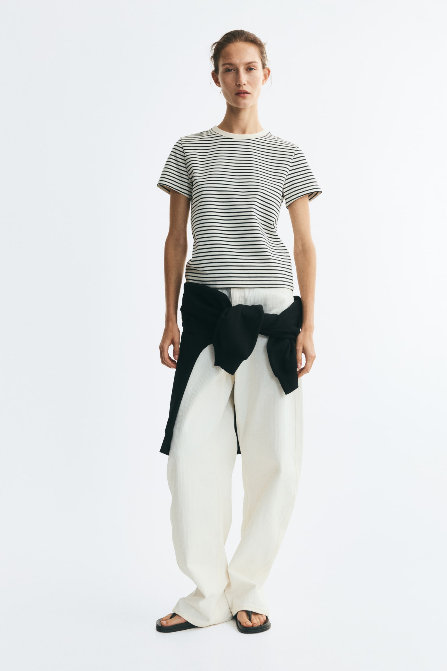 Женская футболка H&M Cotton Interlock, цвет: Кремовый / Полосатый — фото 3