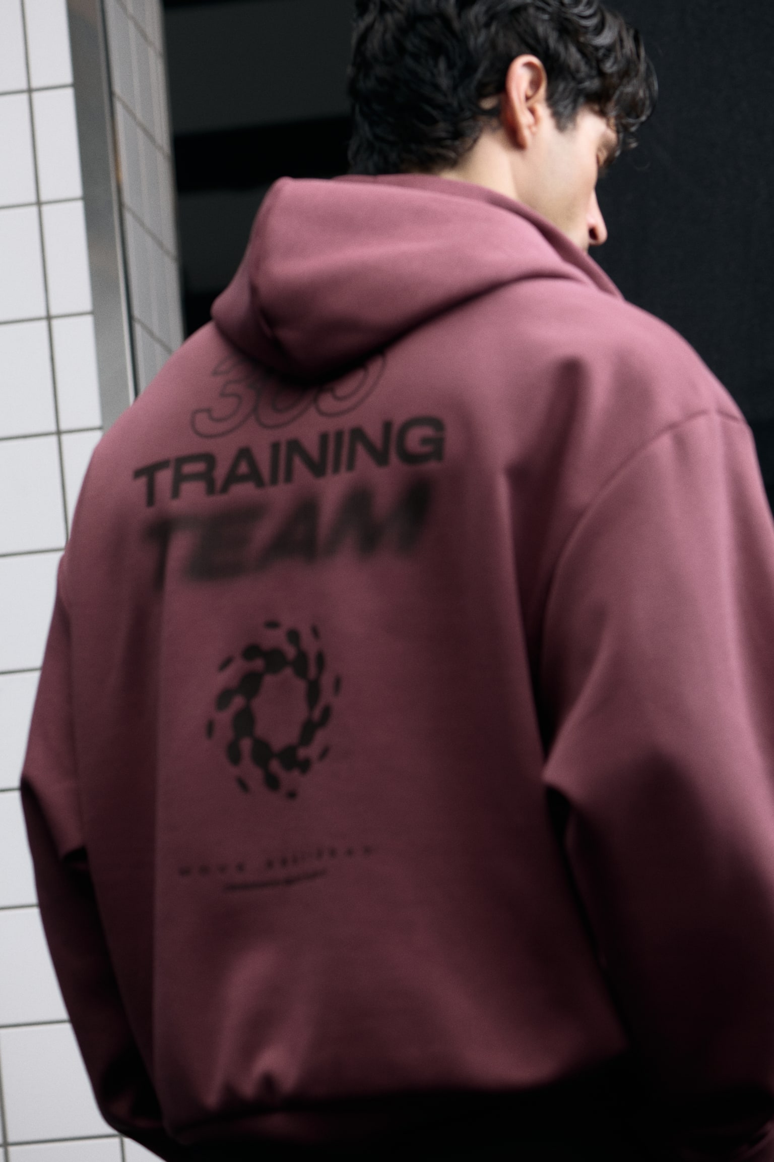 Oversized Fit Sport hoodie with DryMove™ - Dark pink/Beige/Patterned - 1