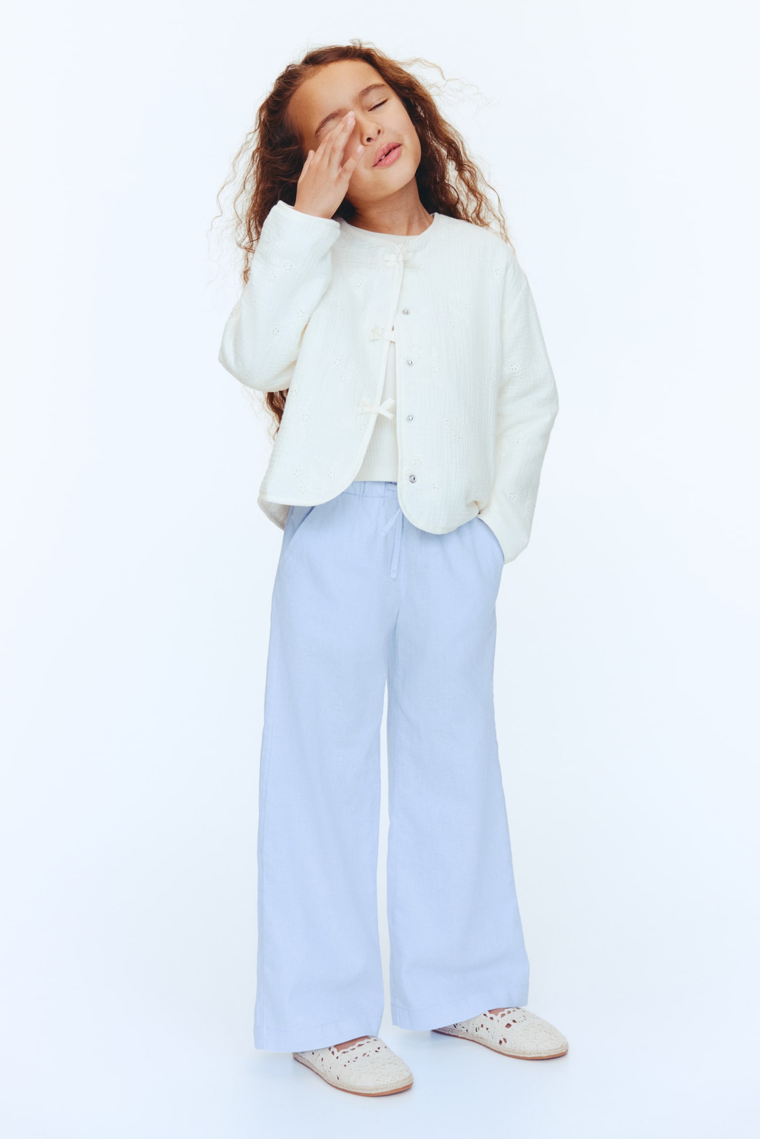 Pantaloni in misto lino con coulisse - Azzurro/Beige chiaro/Rosa chiaro/Bianco - 2