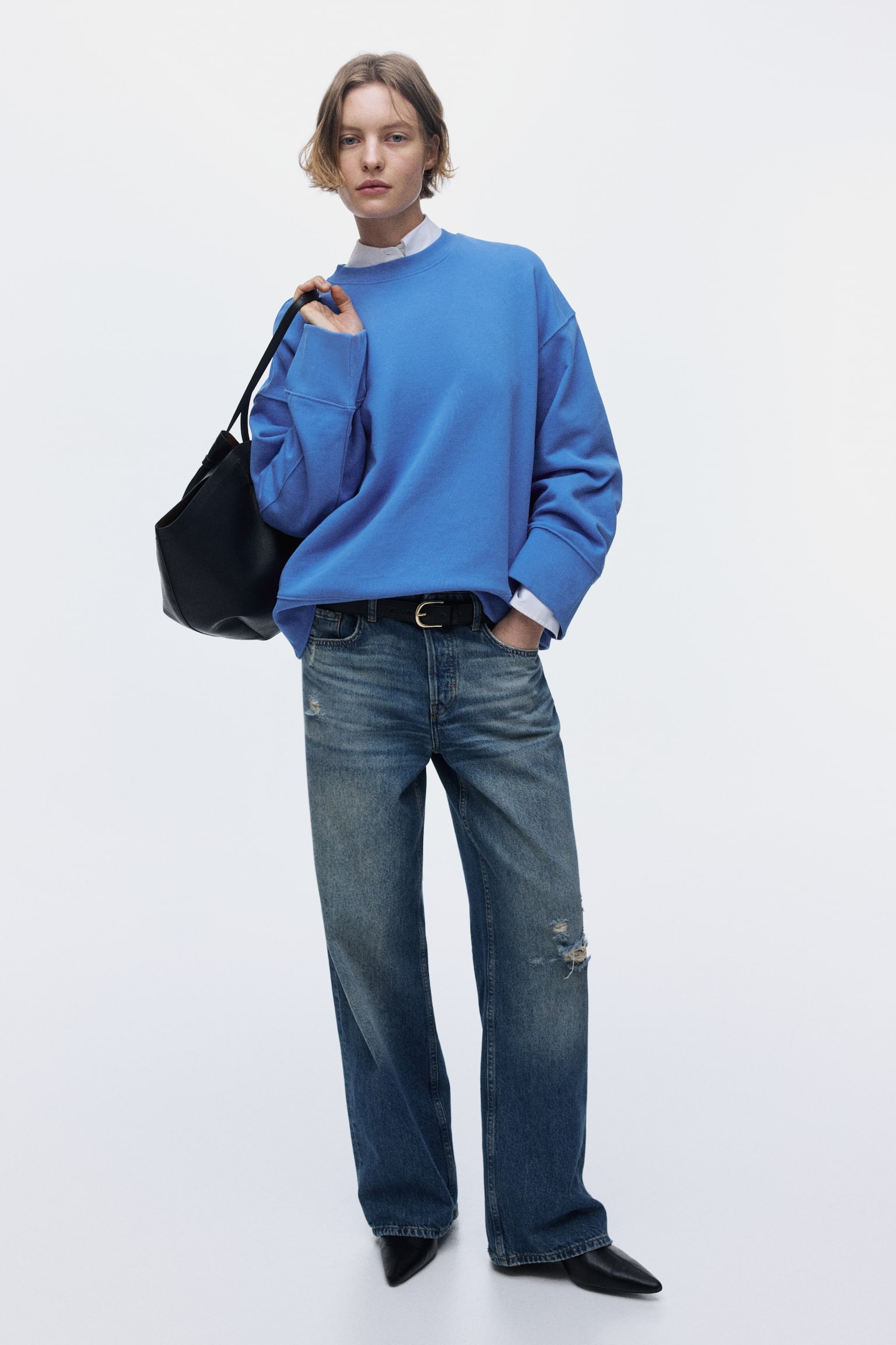 Oversized cotton sweatshirt - Blue/Dark grey/Light beige/Dark brown - 3