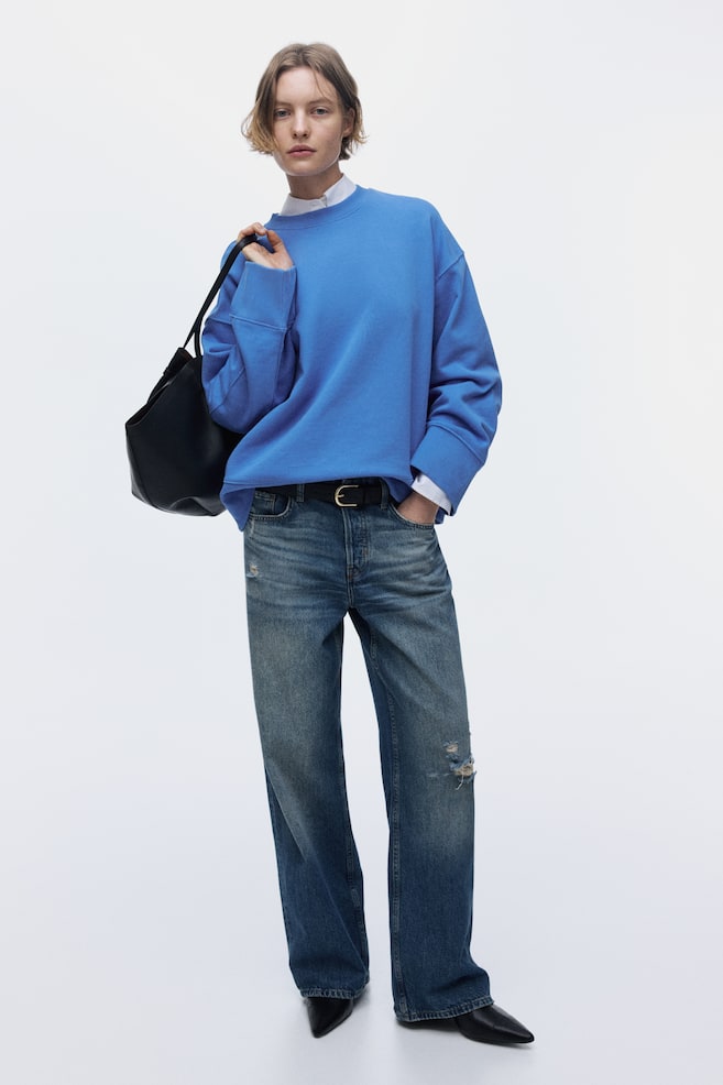 Oversized cotton sweatshirt-Blue - 3