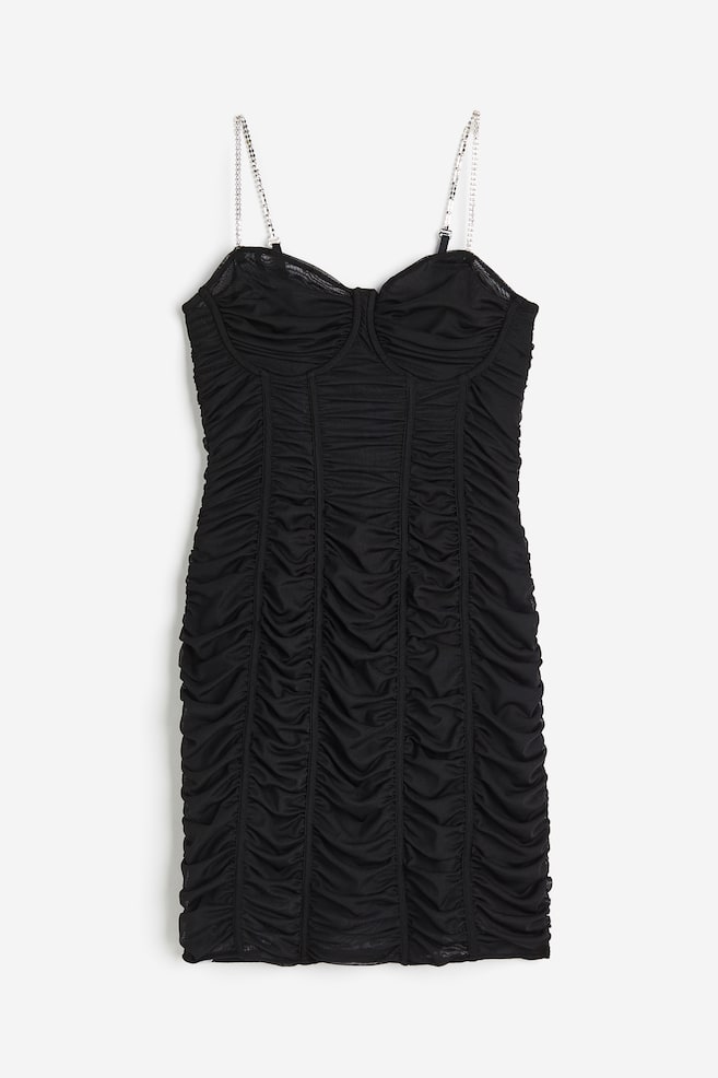 Rhinestone-strap bodycon dress - Black - 1