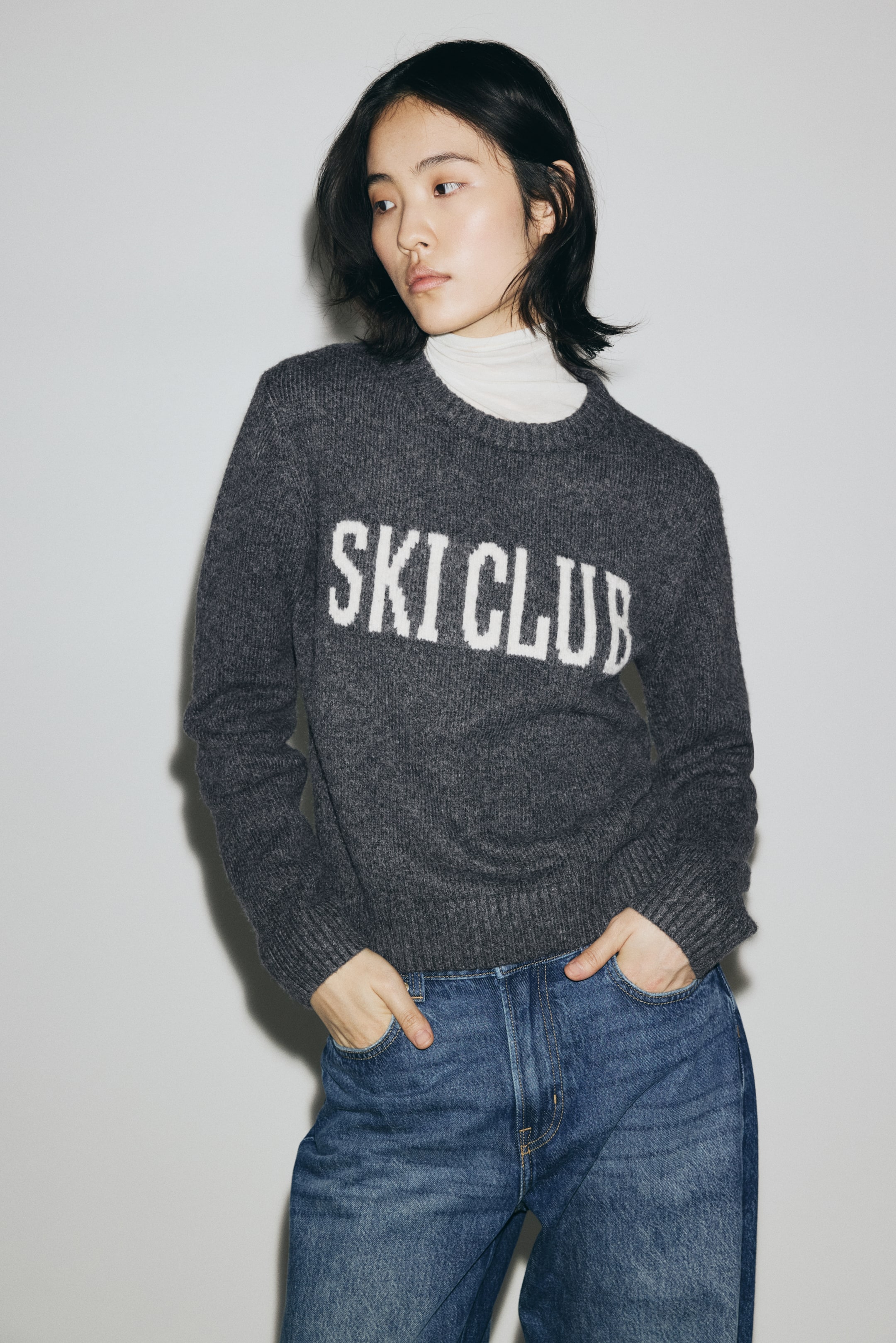 Agrandir l'image: Pull en maille jacquard - Gris foncé chiné/Ski Club - FEMME | H&M CH 3